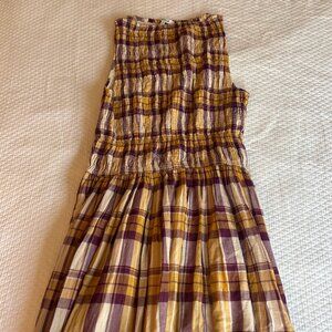 Madewell Smocked Boatneck Maxi Dress in Plaid Seersucker Size M